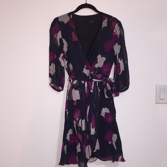 100% Silk Floral dress Nell Couture wrap tie 4 S M - Picture 1 of 5